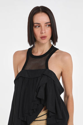 MESH RACER NECK ASYMMETRIC TOP