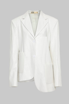 ASYMMETRIC QUILTED VEGAN LEATHER BLAZER