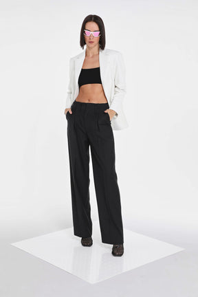 ASYMMETRIC QUILTED VEGAN LEATHER BLAZER