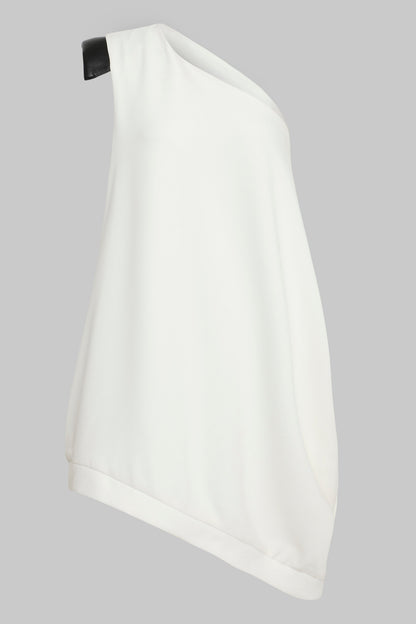 ONE SHOULDER DRESS W/ VEGAN LEATHER SHOULDER PAD