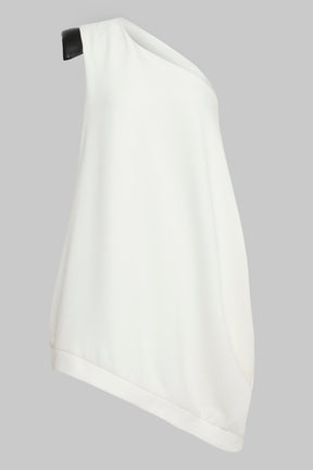 ONE SHOULDER DRESS W/ VEGAN LEATHER SHOULDER PAD