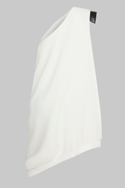 ONE SHOULDER DRESS W/ VEGAN LEATHER SHOULDER PAD