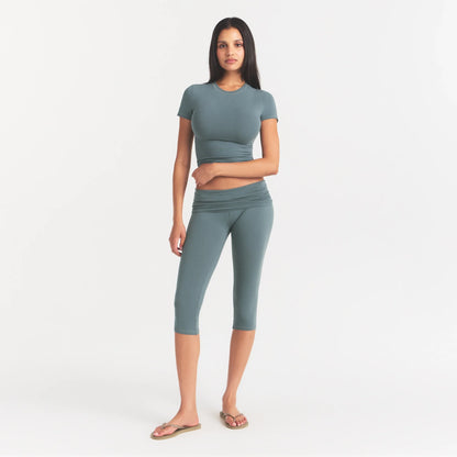 Cotton Jersey Foldover Capri