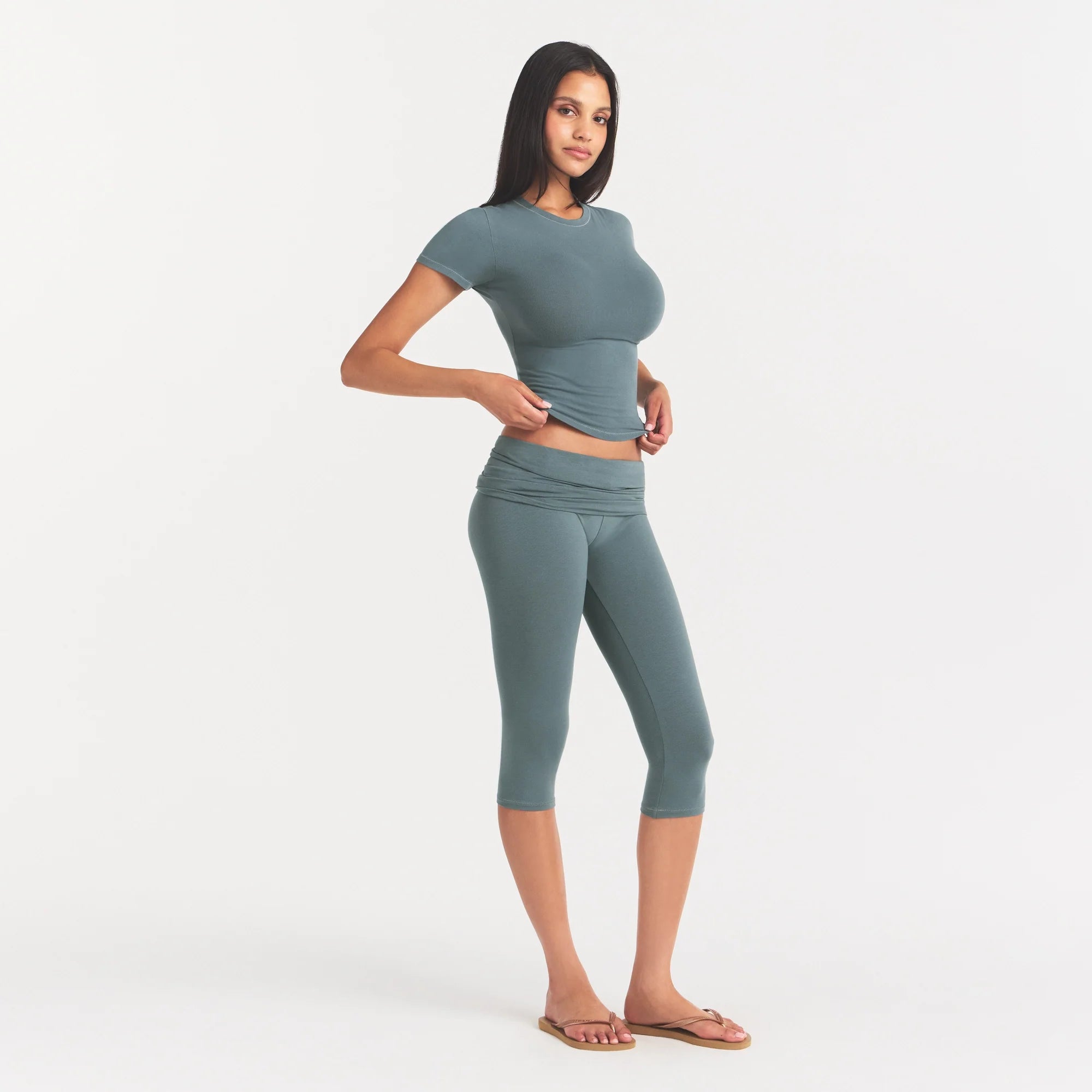 Cotton Jersey Foldover Capri
