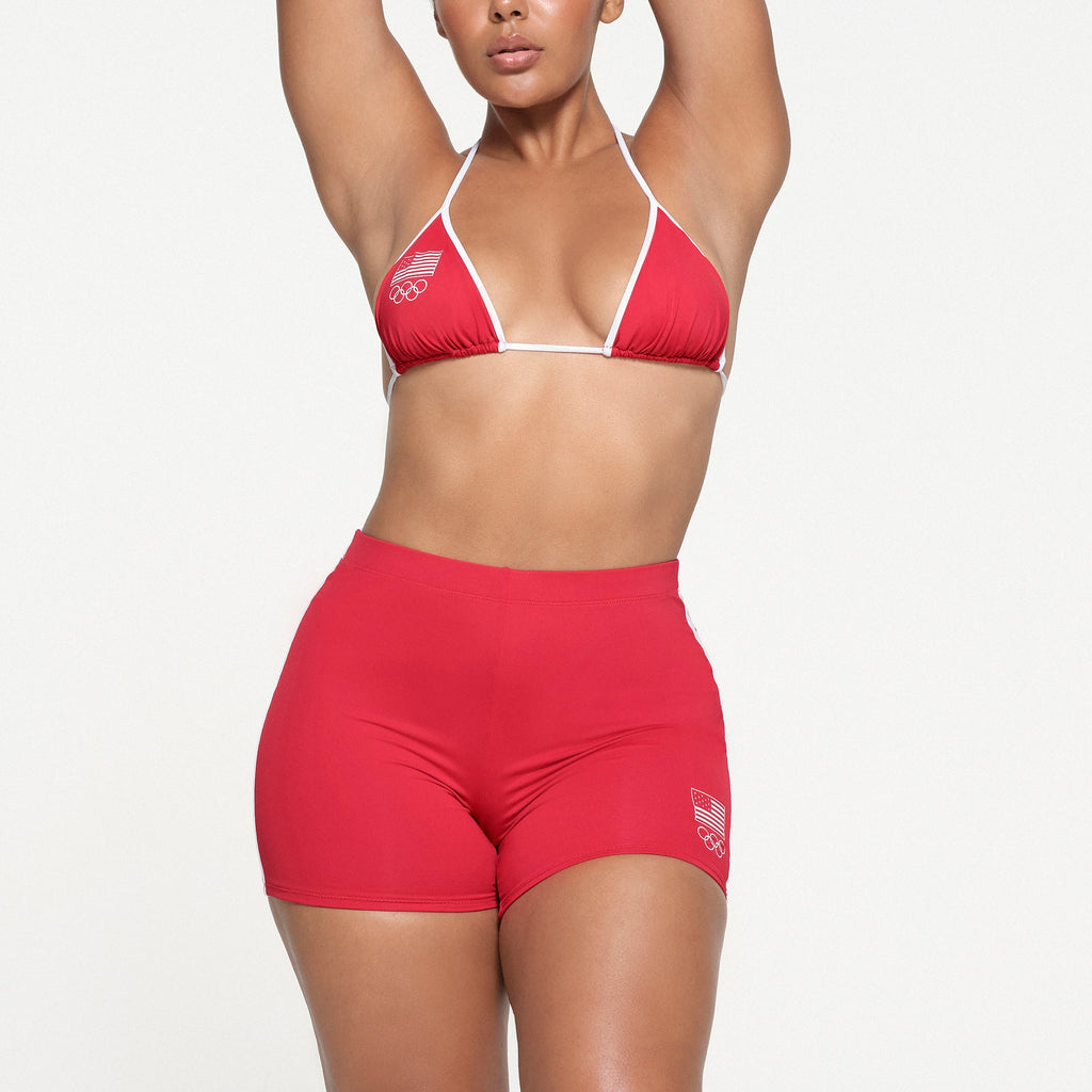 SKIMS FOR TEAM USA SIGNATURE SWIM OLYMPIC MID WAIST SHORT | RED