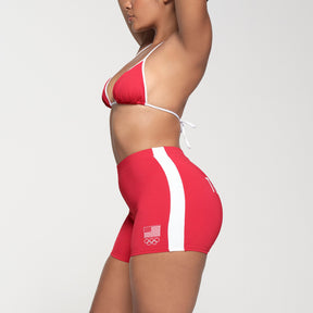 SKIMS FOR TEAM USA SIGNATURE SWIM OLYMPIC MID WAIST SHORT | RED