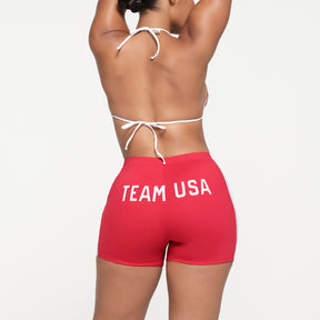 SKIMS FOR TEAM USA SIGNATURE SWIM OLYMPIC MID WAIST SHORT | RED