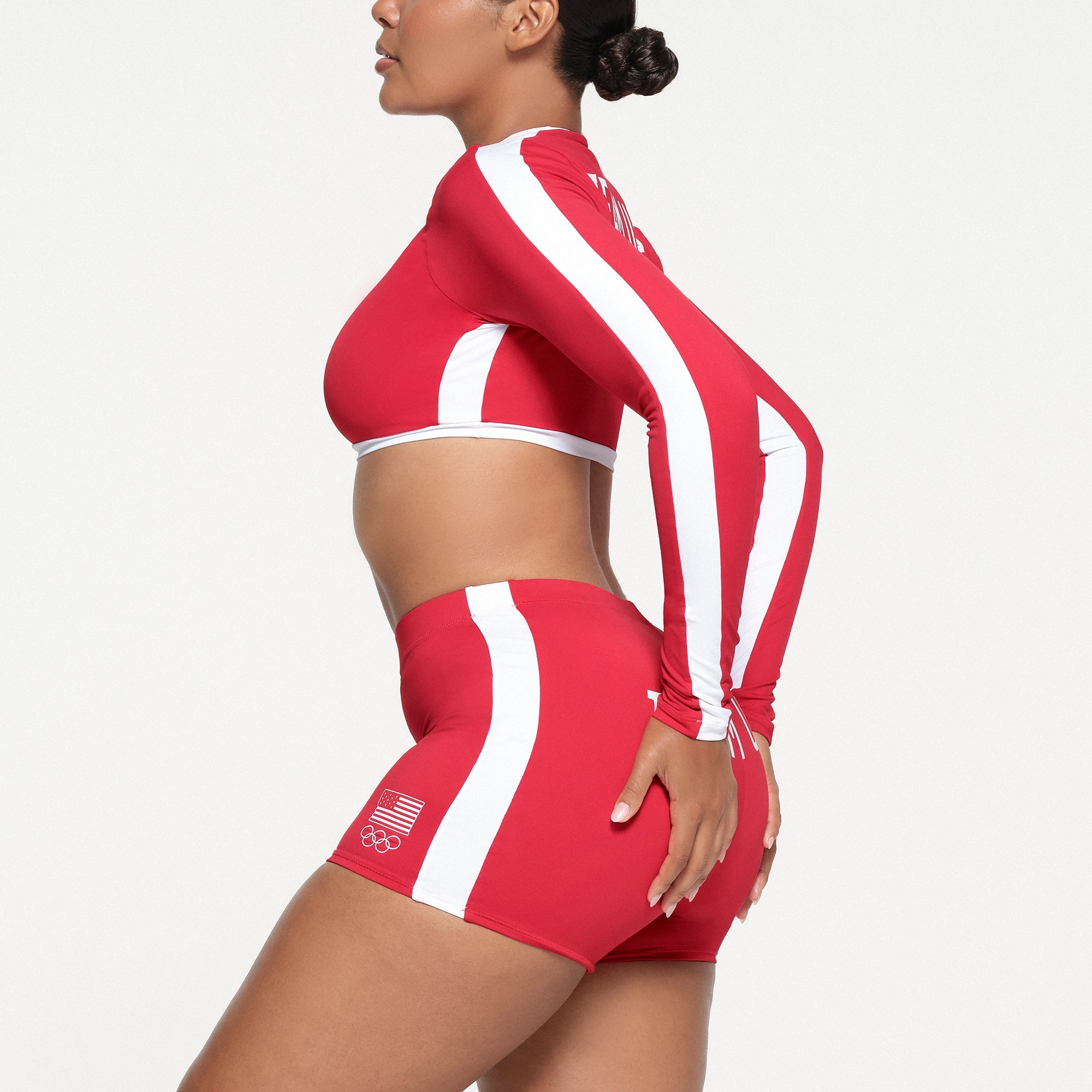 SKIMS FOR TEAM USA SIGNATURE SWIM OLYMPIC MID WAIST SHORT | RED