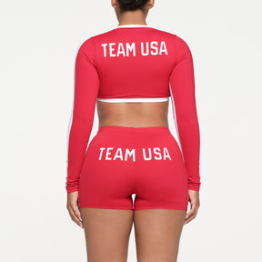 SKIMS FOR TEAM USA SIGNATURE SWIM OLYMPIC MID WAIST SHORT | RED