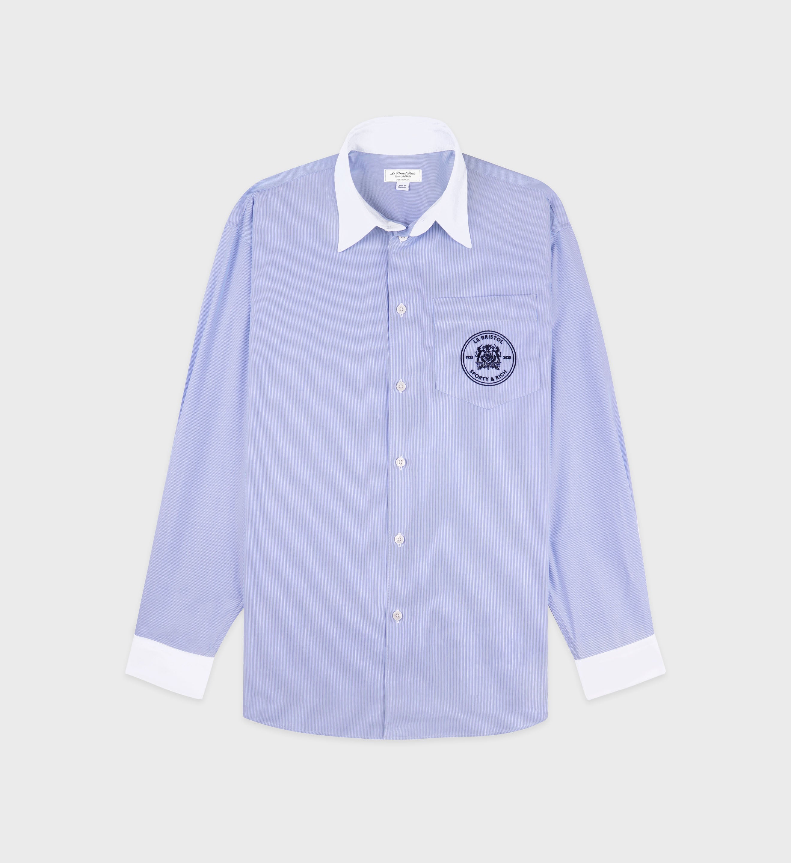 Bristol Crest Oversized Shirt - White/Navy Stripe