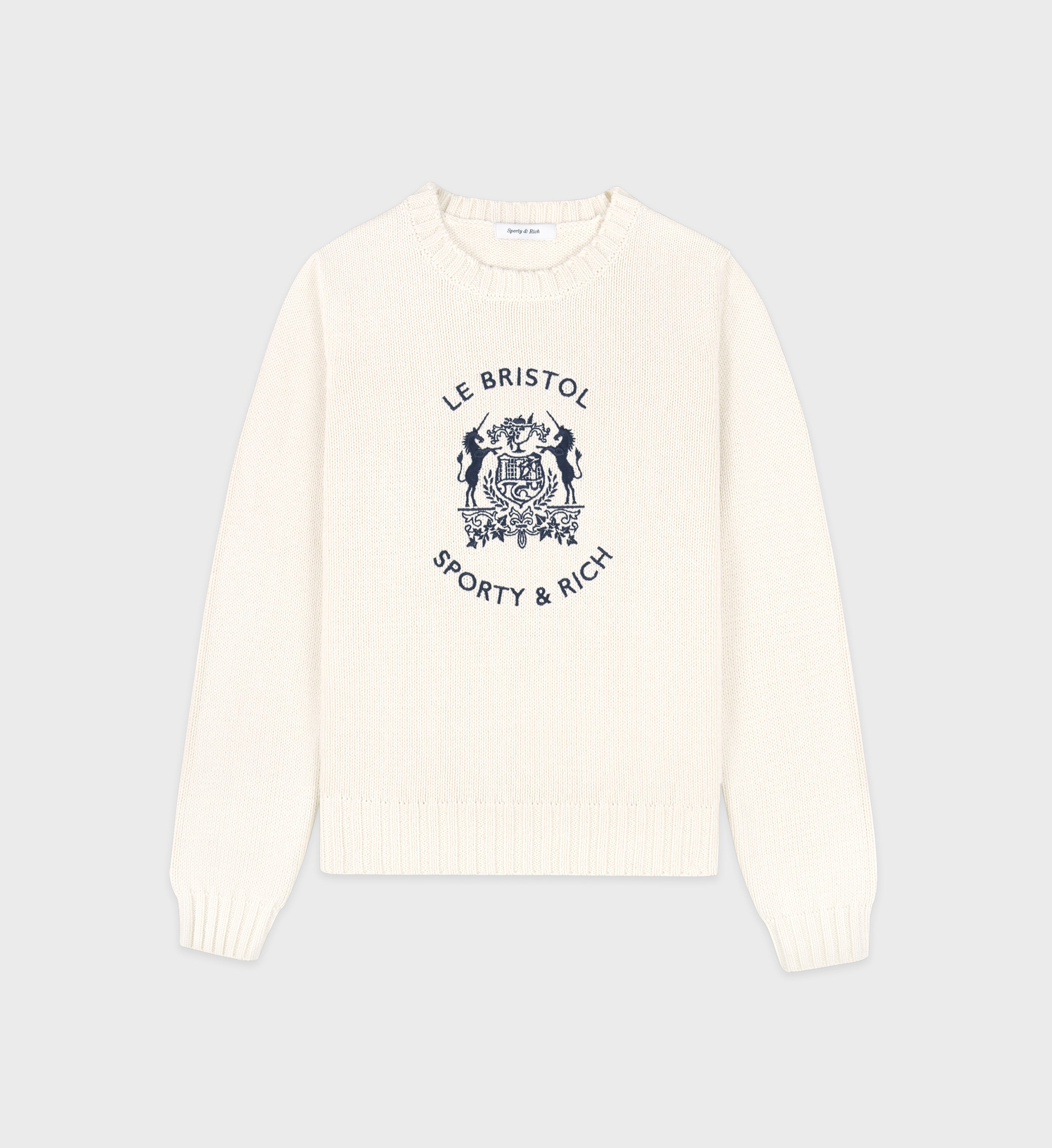 Bristol Crest Cotton Knit Sweater - Cream