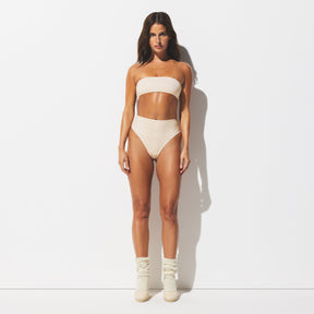 SIGNATURE SWIM MICRO BANDEAU BIKINI TOP | EGRET CROCODILE PRINT