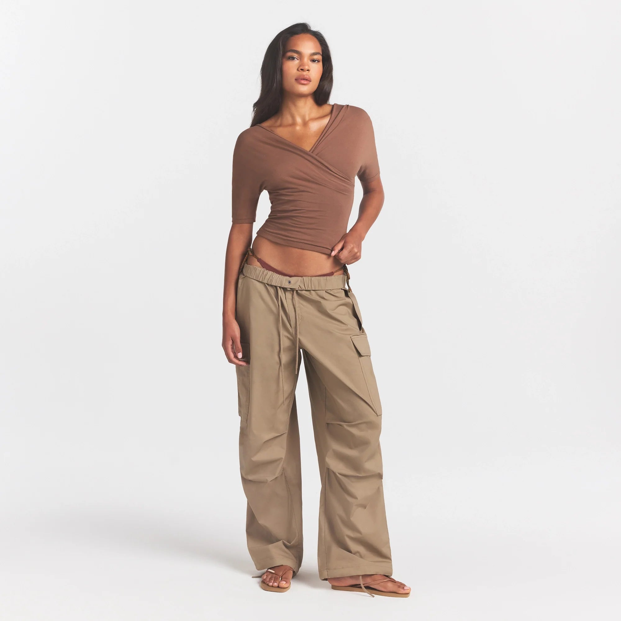 Woven Cotton Oversized Low Rise Cargo Pant