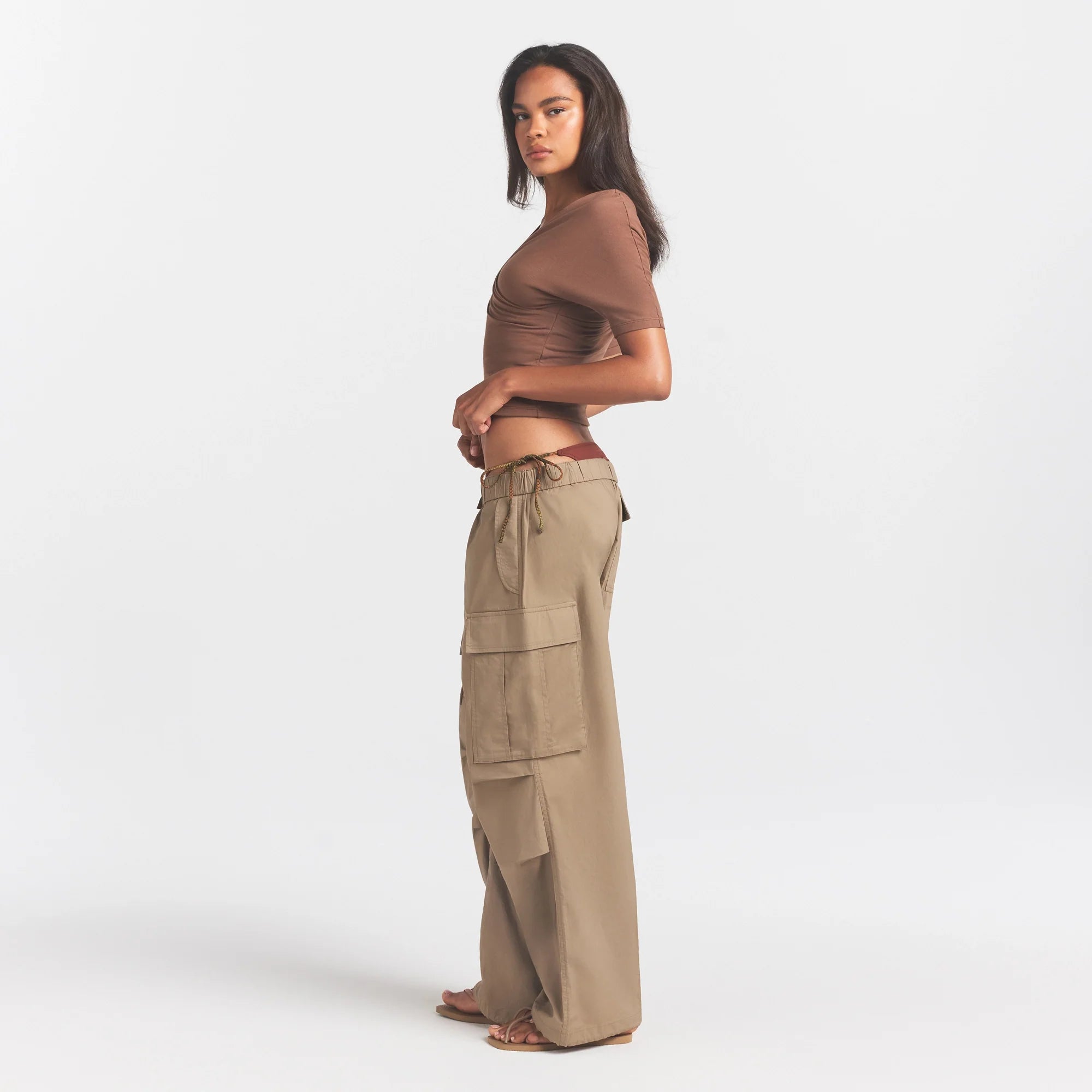 Woven Cotton Oversized Low Rise Cargo Pant