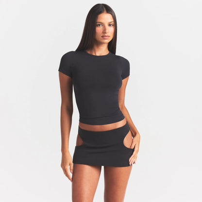 Cotton Jersey Cut Out Mini Skirt