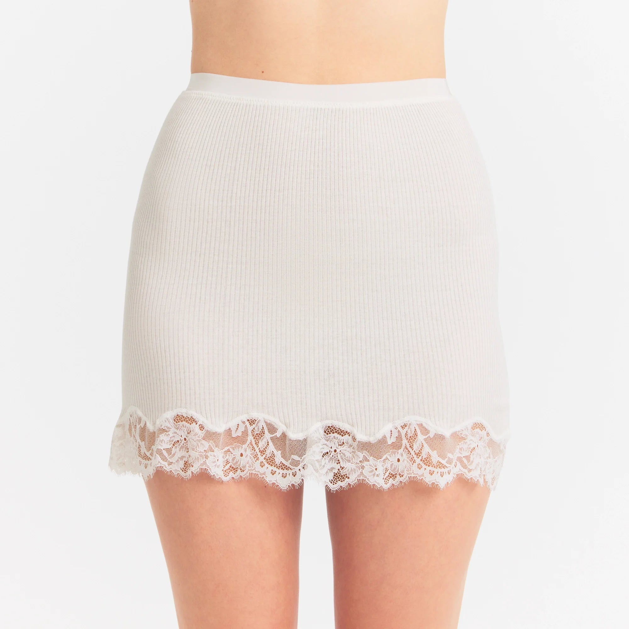 Rib Knit Lace Mini Skirt