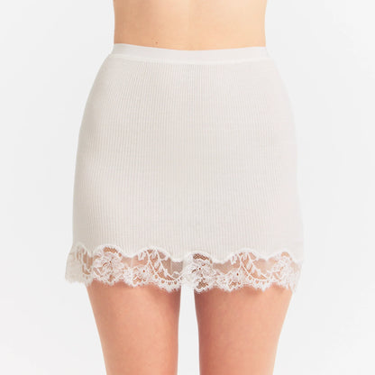 Rib Knit Lace Mini Skirt