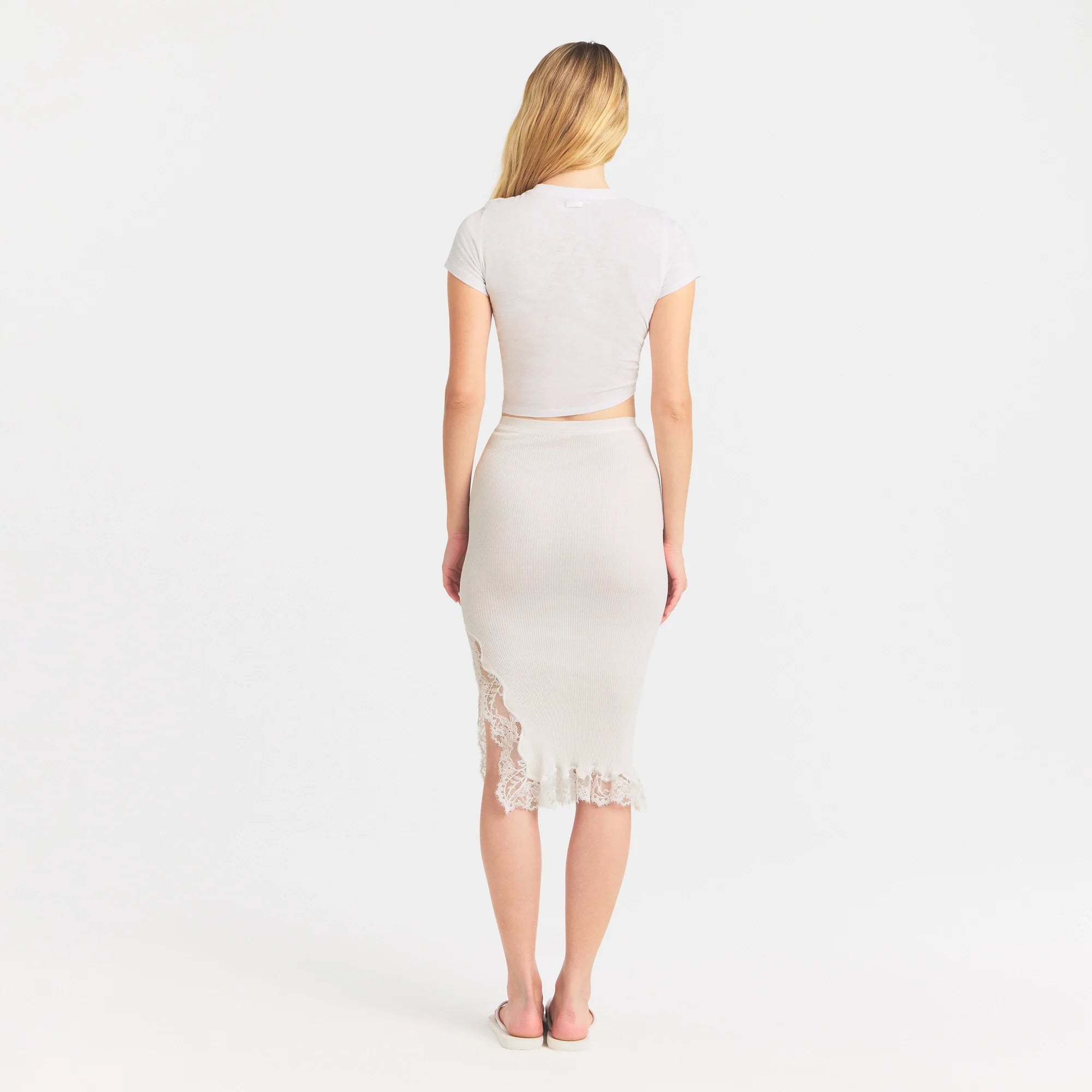Rib Knit Lace Midi Skirt