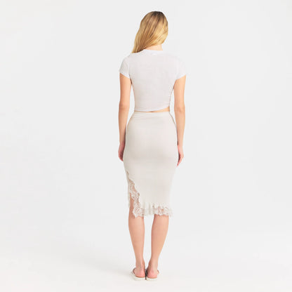 Rib Knit Lace Midi Skirt