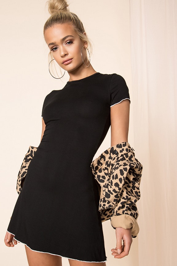 superdown London Lettuce Trim Dress in Black And White
