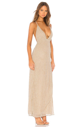 superdown Hailee High Slit Maxi Dress in Champagne