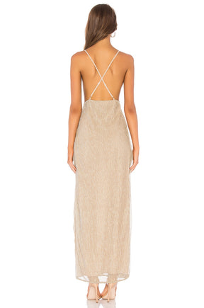 superdown Hailee High Slit Maxi Dress in Champagne