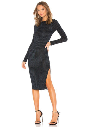 superdown Aliza Sweater Dress in Blue Metallic