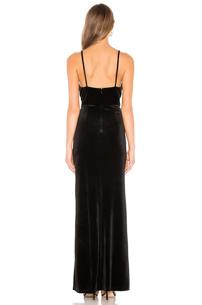 superdown Aurora Deep V Maxi Dress in Black