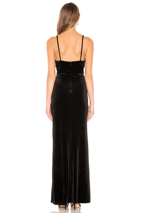 superdown Aurora Deep V Maxi Dress in Black