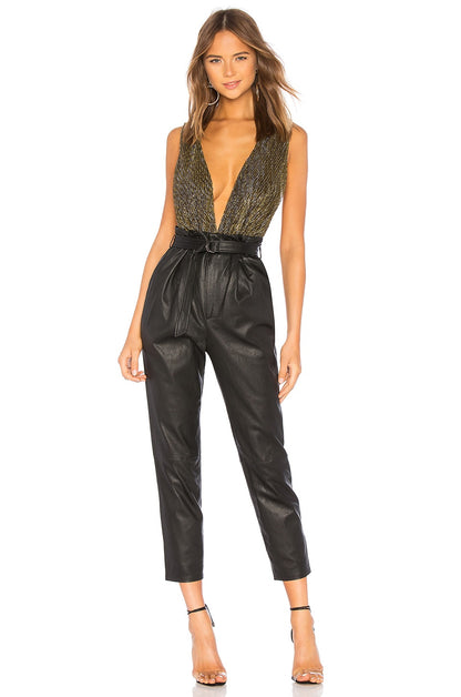 superdown Niko Deep V Bodysuit in Gold