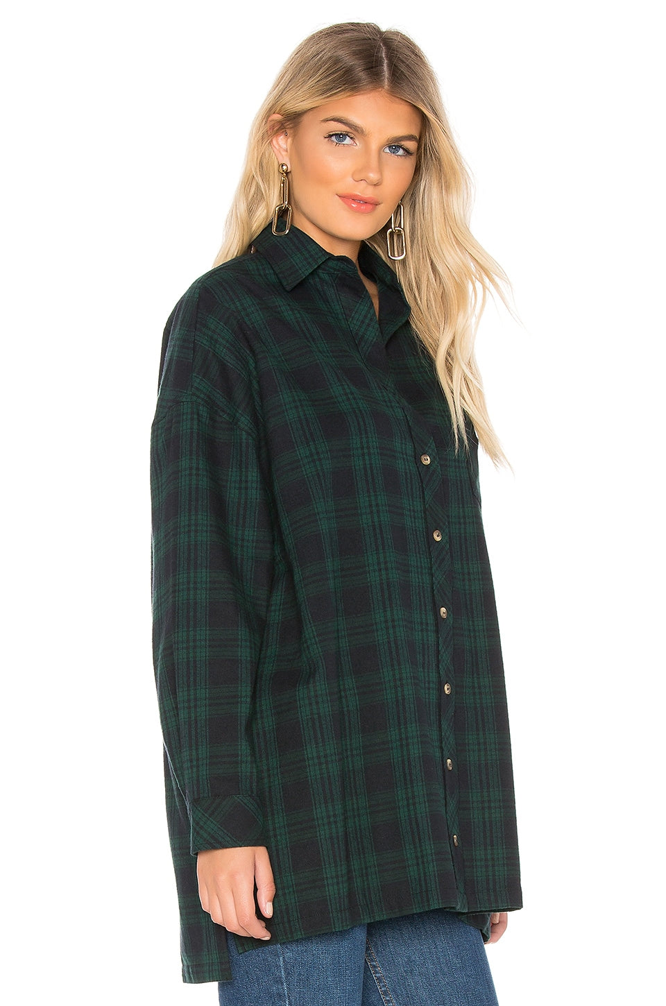 superdown Audriana Oversized Flannel Top in Green