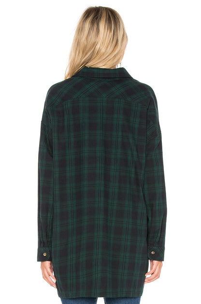 superdown Audriana Oversized Flannel Top in Green
