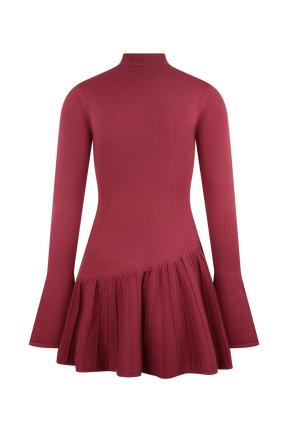 Blair Knit Mini Dress With Pleats - Merlot