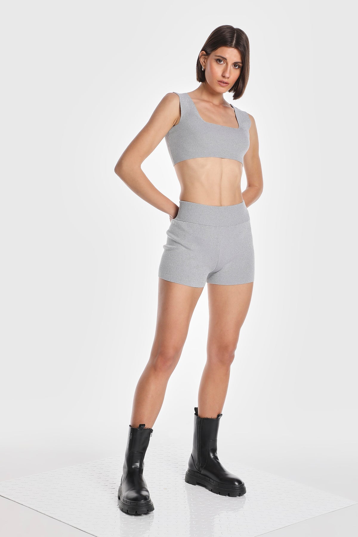 KNIT SQUARE BRALETTE AND BOXER SET