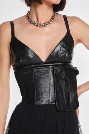 VEGAN LEATHER CORSET BELT W/ POCKET