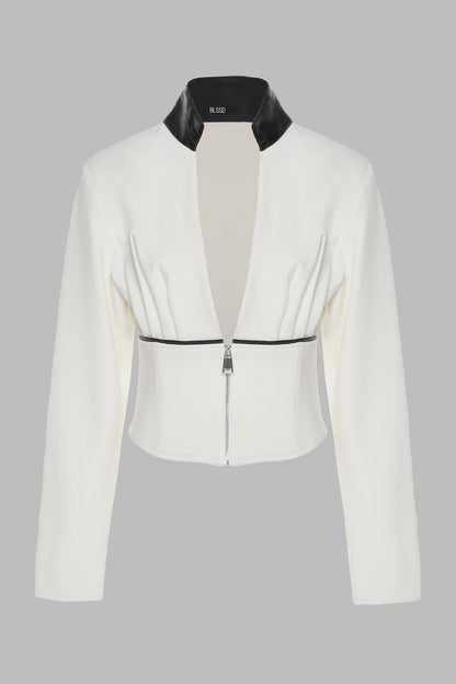 CORSET BLAZER W/ VEGAN LEATHER TRIM