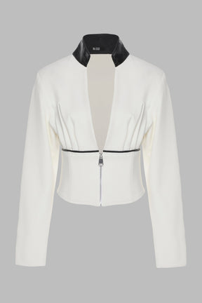 CORSET BLAZER W/ VEGAN LEATHER TRIM
