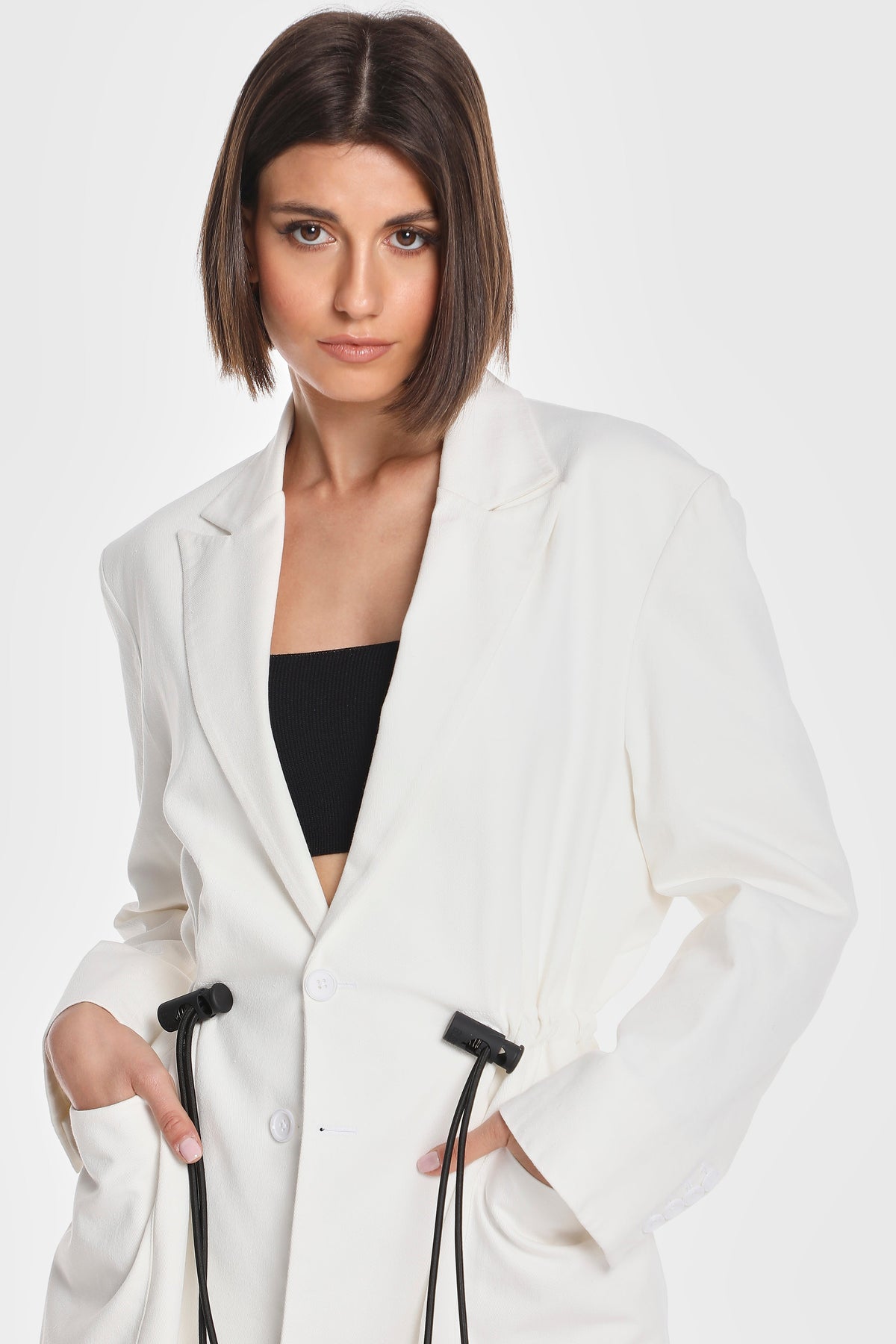 OVERSIZED TWILL BLAZER W/ DRAWSTRING