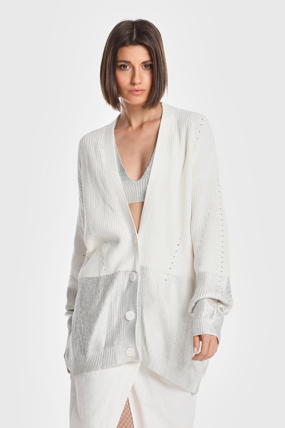 METALLIC EDGE KNIT CARDIGAN