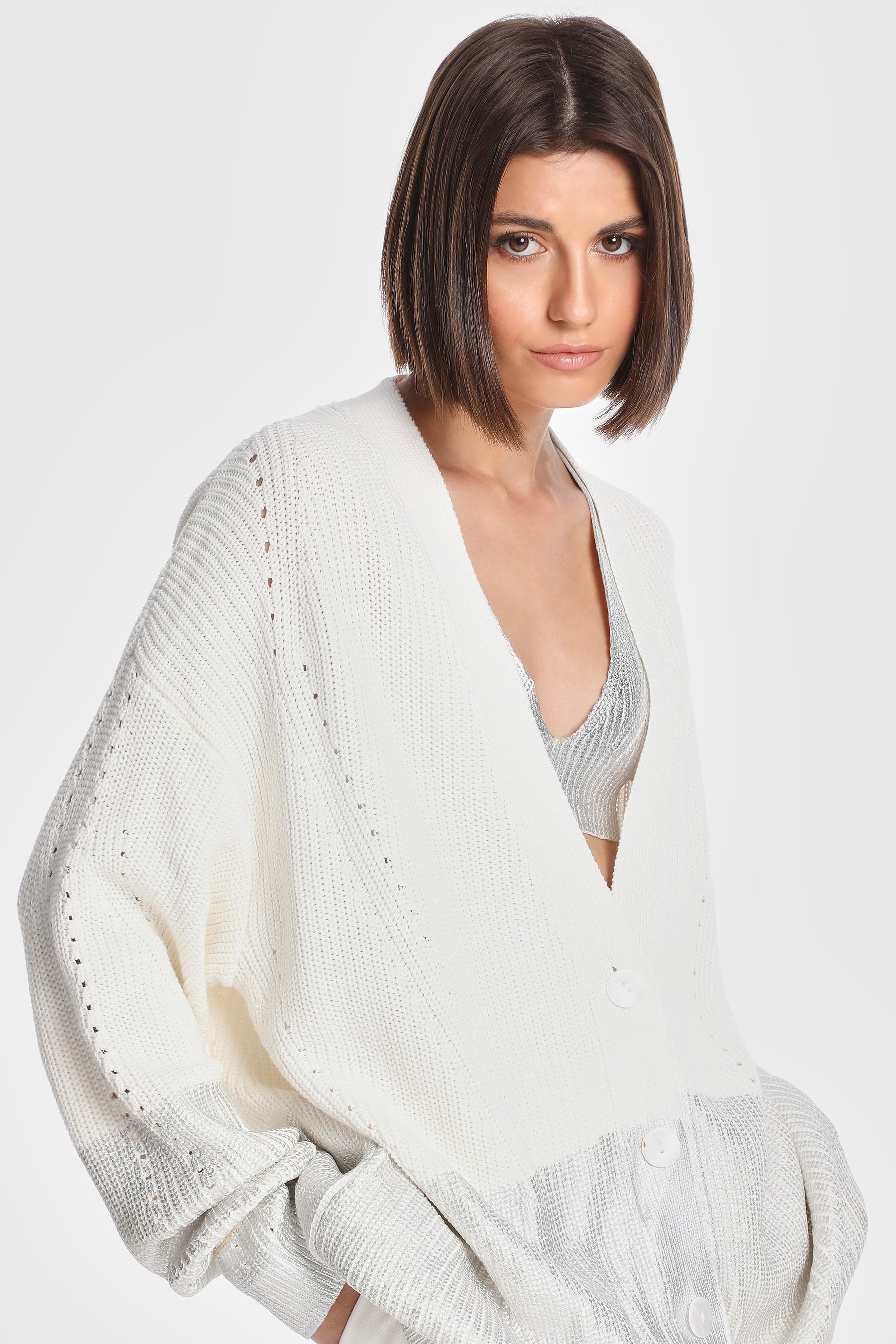 METALLIC EDGE KNIT CARDIGAN