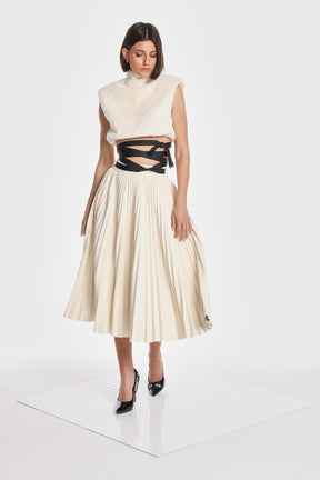 ALLEGRA VEGAN LEATHER PLEATED SKIRT