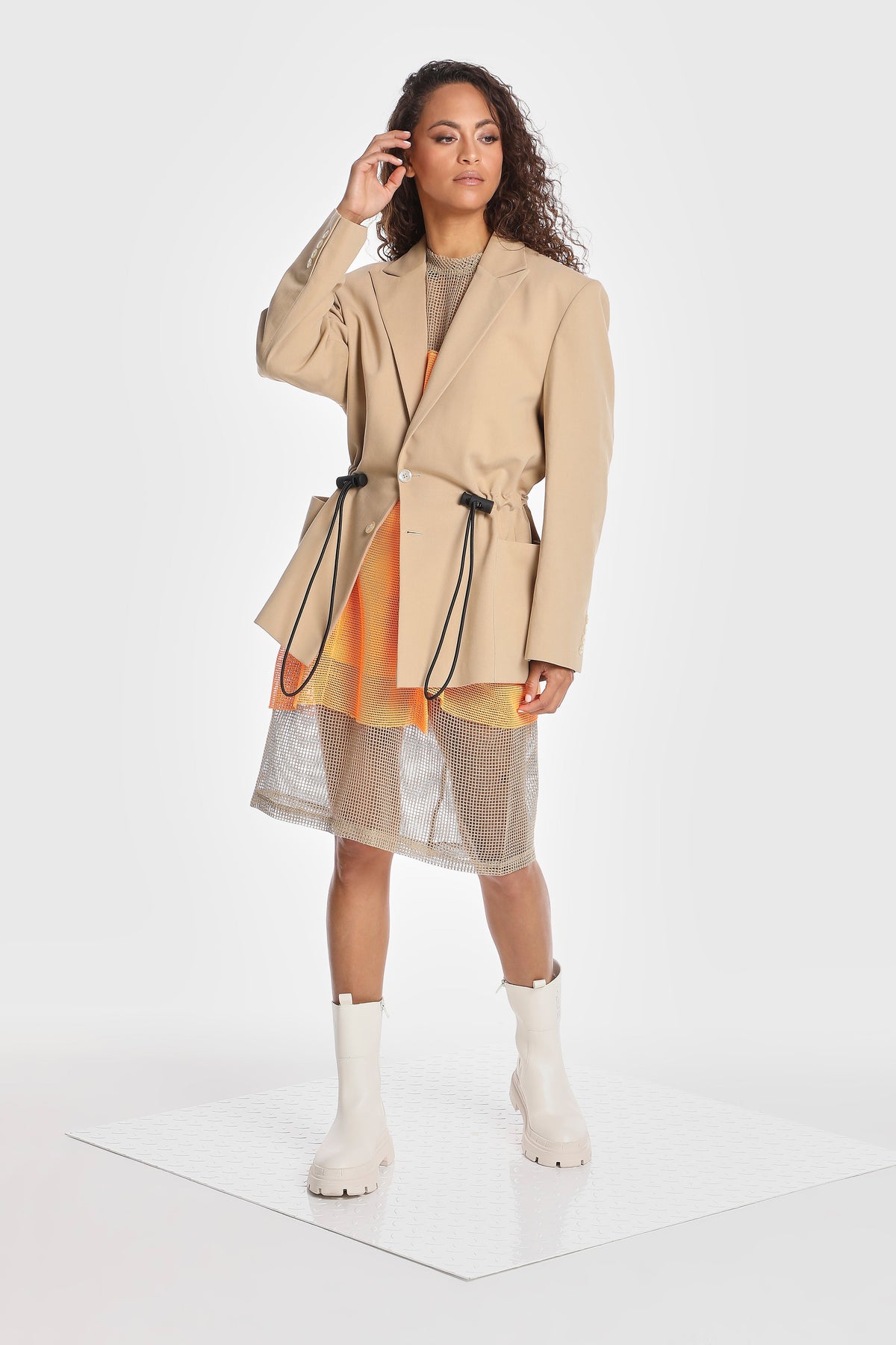 OVERSIZED TWILL BLAZER W/ DRAWSTRING