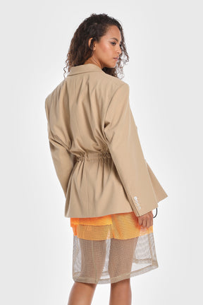 OVERSIZED TWILL BLAZER W/ DRAWSTRING