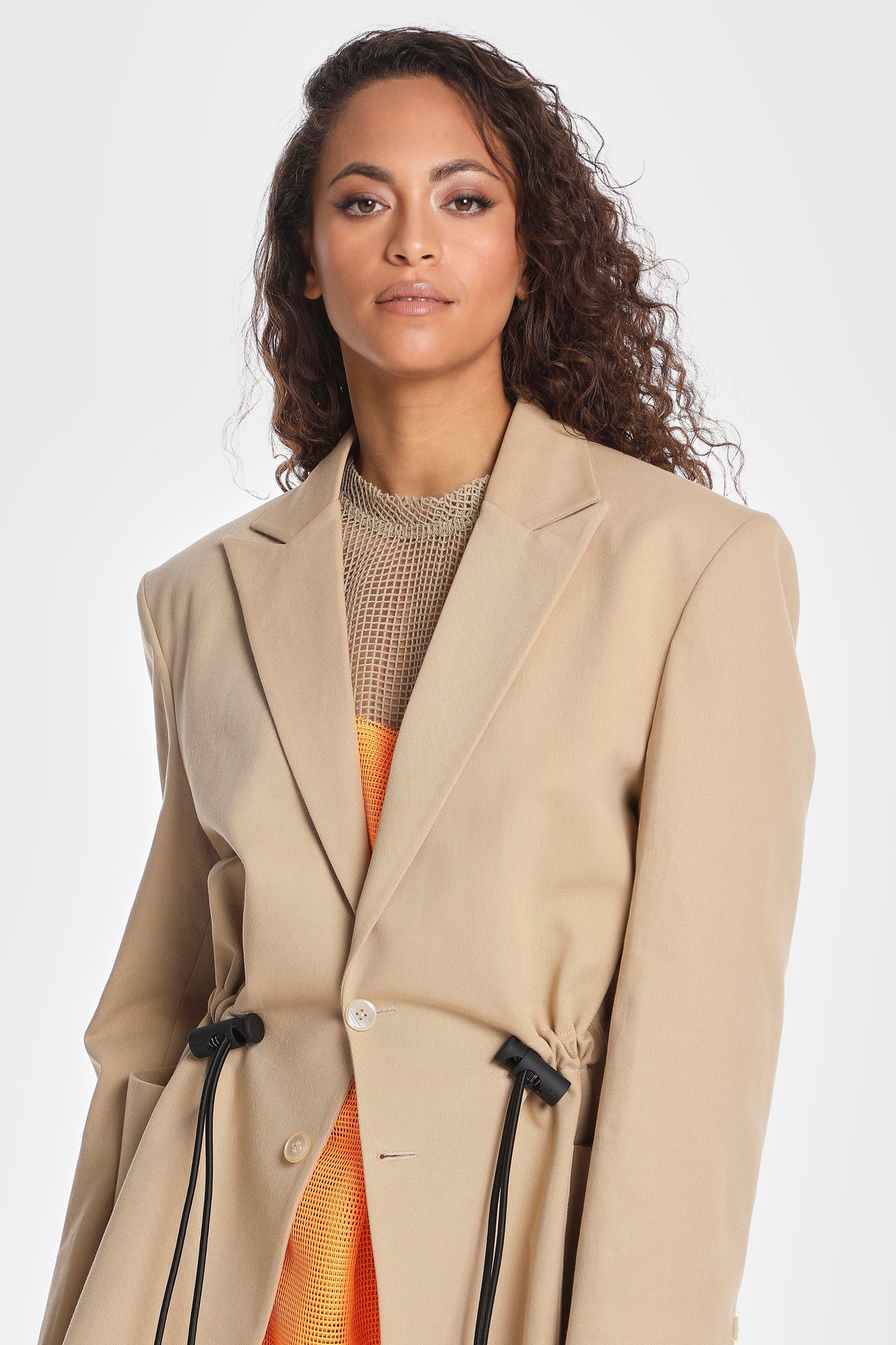 OVERSIZED TWILL BLAZER W/ DRAWSTRING