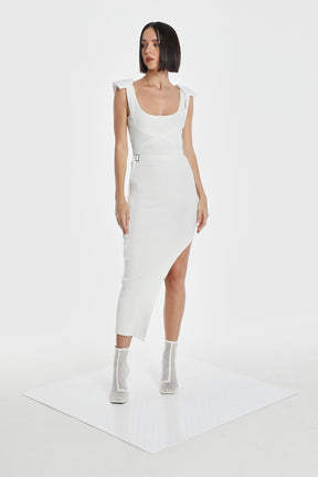 HARNESS KNIT DRESS W/ SHOULDER PADS
