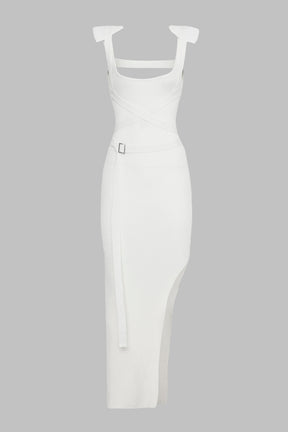 HARNESS KNIT DRESS W/ SHOULDER PADS