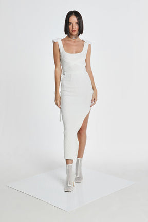 HARNESS KNIT DRESS W/ SHOULDER PADS