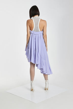 MESH RACER NECK ASYMMETRIC DRESS