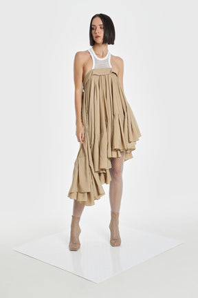 MESH RACER NECK ASYMMETRIC DRESS