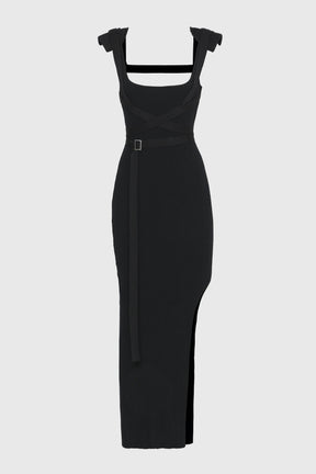 HARNESS KNIT DRESS W/ SHOULDER PADS